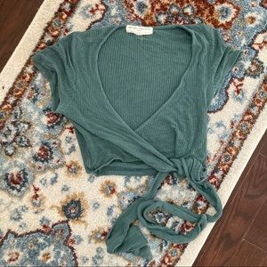 UO ribbed crop faux wrap top xs